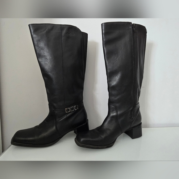 COLLEGE leather square toe block heel boots. Size 9 - Picture 2 of 12